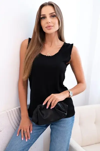 Kesi Włoski Dámská viskózová halenka s volánem ve výstřihu černý