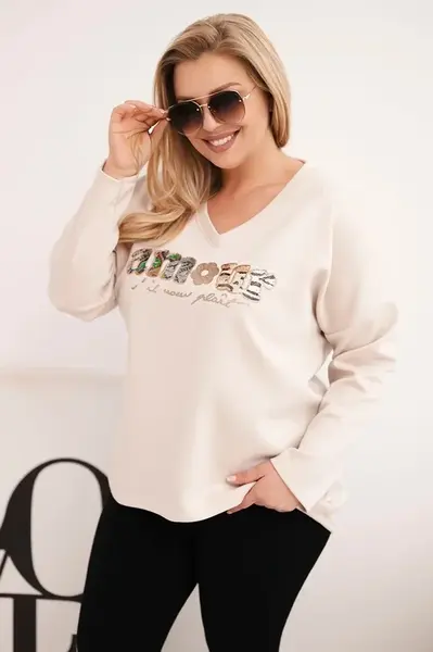 Kesi Włoski dámska mikina Plus Size s potlačou a V- výstrihom