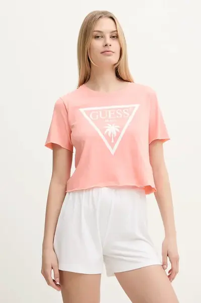 Bavlněné tričko Guess oranžová barva