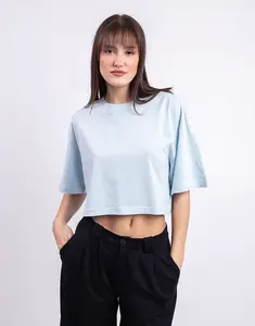 Organic Basics True Boxy Crop Tee Light Blue L