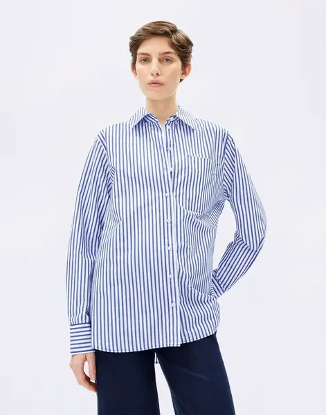 Armedangels Striped Loose Fit Blouse 2688 white-dynamo blue L