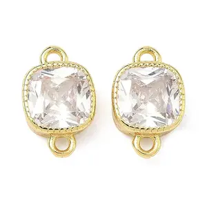 Brass Pave Cubic Zirconia Square Connector Charms