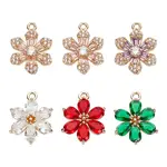 6Pcs 6 Styles Brass with Cubic Zirconia Pendants
