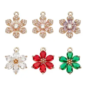 6Pcs 6 Styles Brass with Cubic Zirconia Pendants