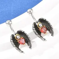 316 Stainless Steel Pave Red Cubic Zirconia Curved Barbell Dangle Belly Rings