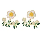 Flower with Leaf Enamel Stud Earrings