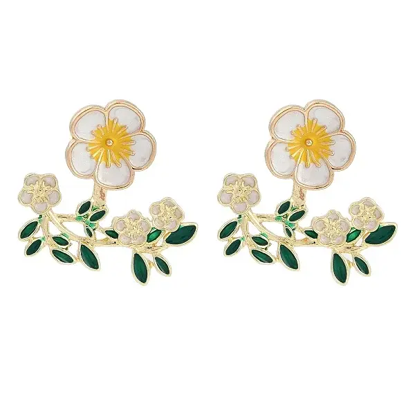 Flower with Leaf Enamel Stud Earrings