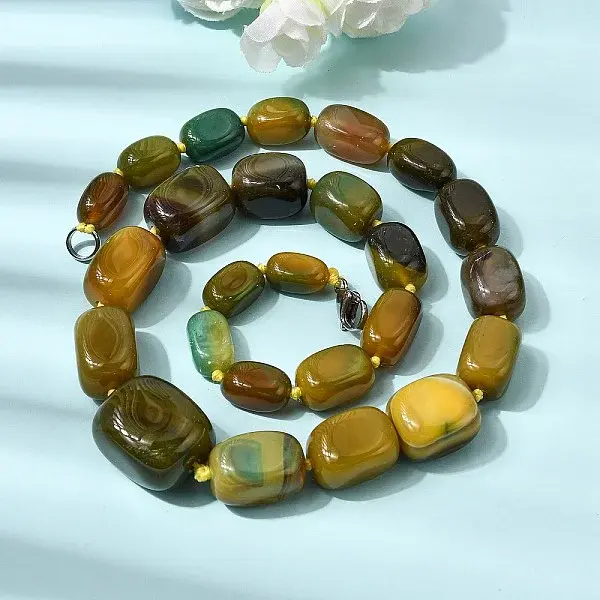 Dyed Natural Agate Cuboid Graduated Beaded Necklaces with Alloy Clasps