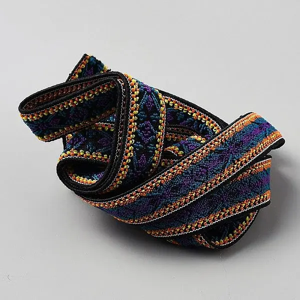 Ethnic Style Embroidery Flat Polyester Elastic Flower Jacquard Cord/Band