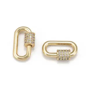 1Pc Brass Micro Pave Clear Cubic Zirconia Screw Carabiner Lock Charms