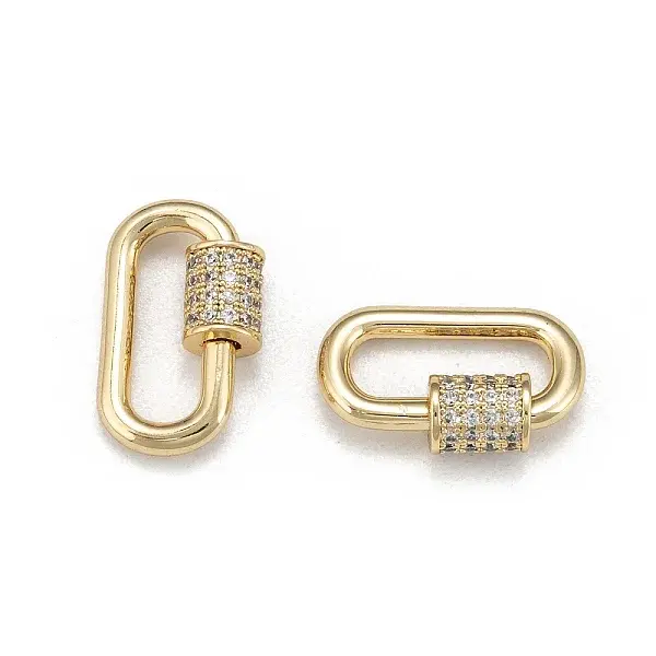 1Pc Brass Micro Pave Clear Cubic Zirconia Screw Carabiner Lock Charms