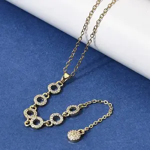 Brass Micro Pave Clear Cubic Zirconia Geometric Pendant Y Tassel Necklaces