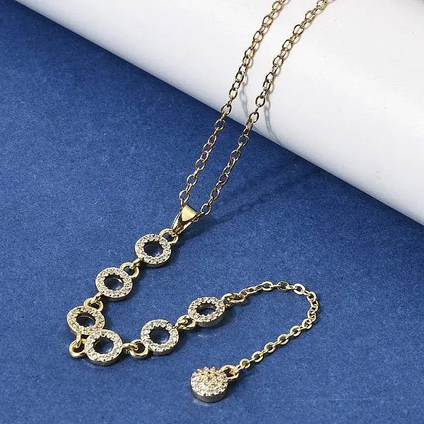 Brass Micro Pave Clear Cubic Zirconia Geometric Pendant Y Tassel Necklaces