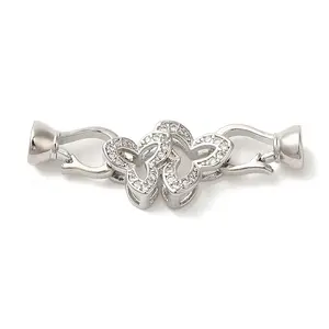Flower Brass Micro Pave Clear Cubic Zirconia Fold Over Clasps