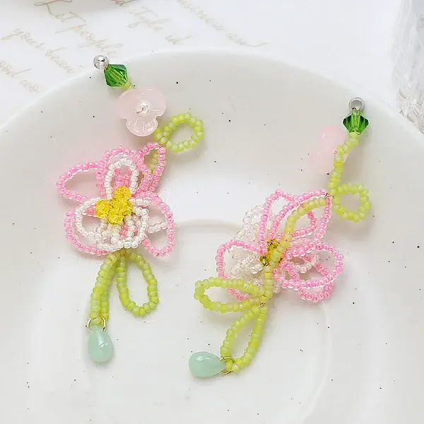 Glass Seed Beaded Woven Flower Pendant Deocrations