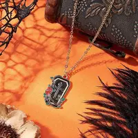 Halloween Alloy Black and Red Enamel Rose Cross Coffin Shaped Pendant Brass Cable Chain Necklaces