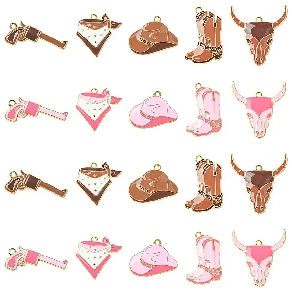 20Pcs 10 Styles West Cowboy Theme Golden Plated Alloy Enamel Pendants