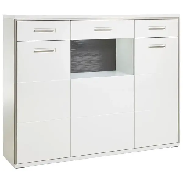 Livetastic VYSOKÁ KOMODA, šedá, barvy stříbra, bílá, vysoce lesklá bílá, 153/121/45 cm