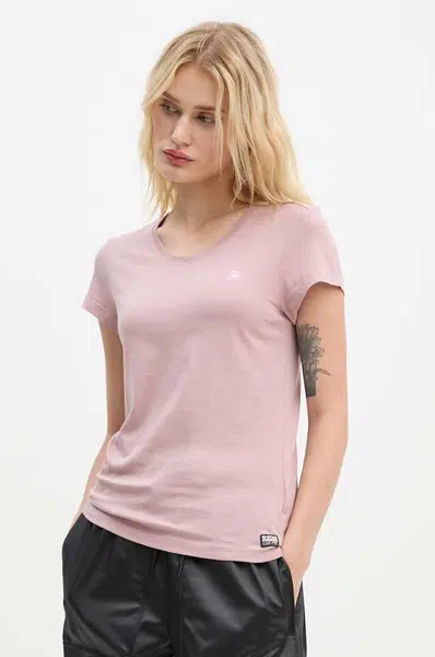 Bavlněné tričko G-Star Raw dámské, růžová barva, D24533-4107