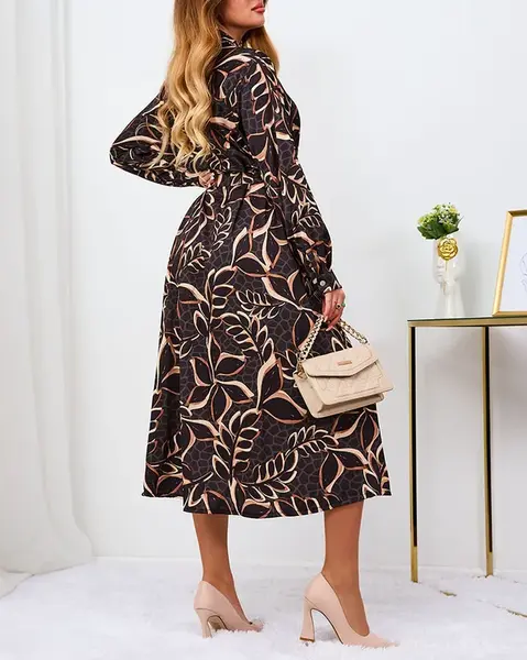 Resti Black and light brown patterned women's maxi dress