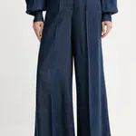 Kalhoty Fracomina dámské, modrá barva, široké, high waist, FJ25WV3003W78301