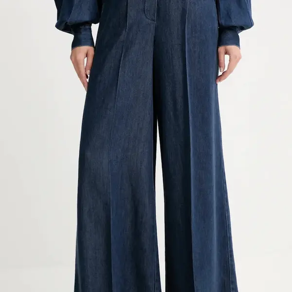 Kalhoty Fracomina dámské, modrá barva, široké, high waist, FJ25WV3003W78301