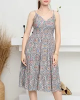 Resti Beige and blue women's summer dress with print - Clothing