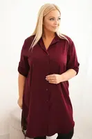 Kesi Włoski Dámská košilová šaty Plus Size s delším zadním dílem a ohrnovacími rukávy švestková