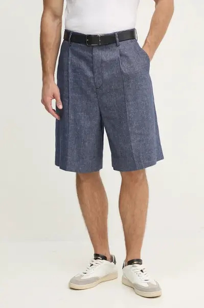 Lněné kraťasy Tommy Hilfiger pánské, tmavomodrá barva, SQTHL7544.SQTH503