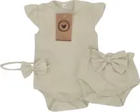 Z&Z 3-dílná sada body, kraťásky, čelenka s mašlí - olivová vel.  74