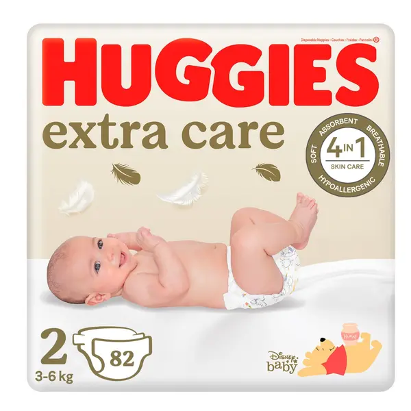 Huggies Extra Care 2 3–6 kg dětské pleny 82 ks