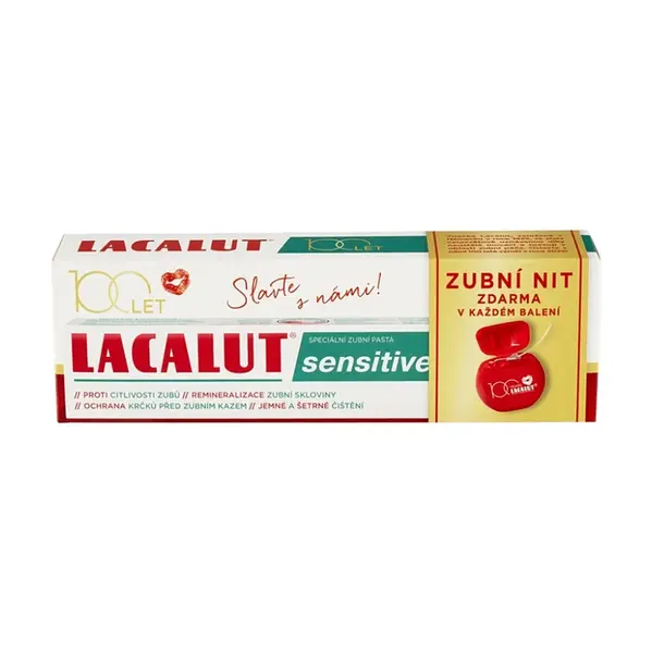 LACALUT Sensitive zubní pasta 75ml+dentální niť 100 let edice