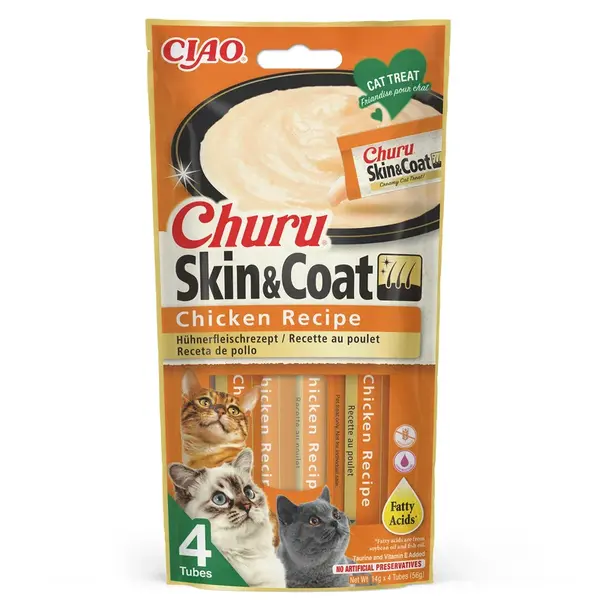 Inaba Cat Ciao Churu Skin & Coat Krémové krmivo pre mačky - kura 3 x (4 x 14 g)