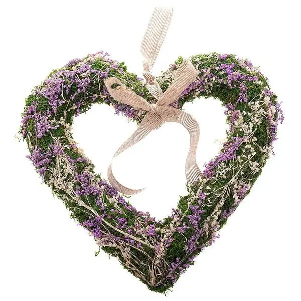 Závěsné srdce se sušenými květy (mech) 30 cm HEA007