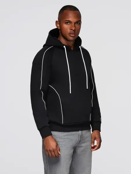 Ombre Men's sweatshirt with contrast stitching and hood - black