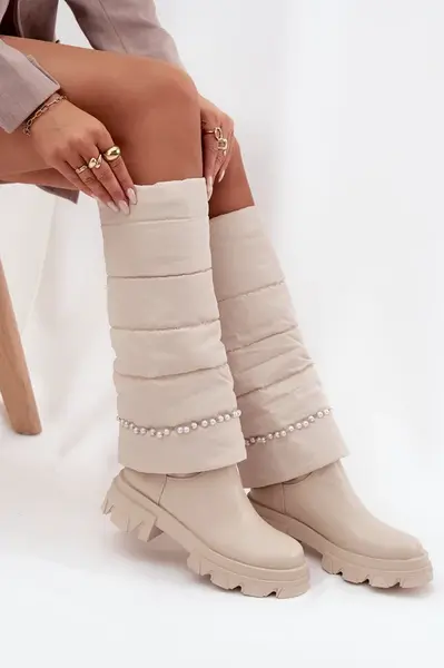 Boto Dámské zimní kozačky s korálky světlá béžová Irvette