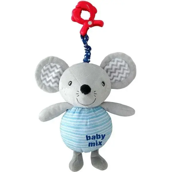 BABY MIX MYŠKA Plyšová hračka s hracím strojkem a klipem, šedá, velikost