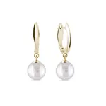 Visací náušnice ve žlutém zlatě s perlami KLENOTA