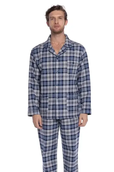 Pánské flanelové pyžamo PAULO 4XL Tmavě modrá