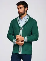 Ombre Men's cardigan sweater with shawl collar in preppy style - green