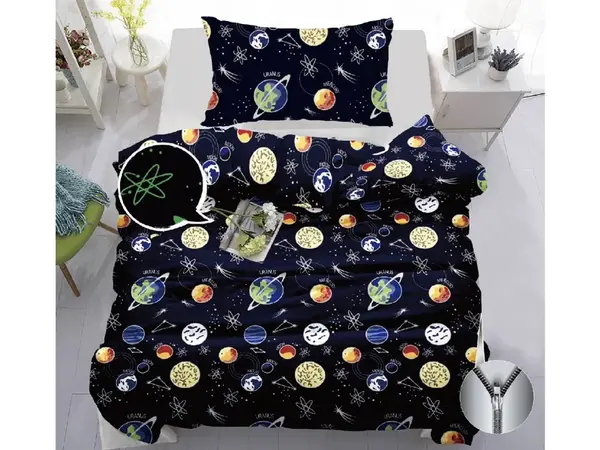 Svietiace bavlnené obliečky PLANETS tmavo modré Rozmer obliečky: 70 x 90 cm | 140 x 200 cm