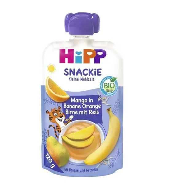Hipp BIO SNACKIE hruška-pomeranč-mango-banán-rýže 120 g