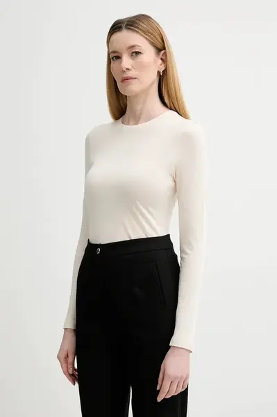 Bavlněné tričko s dlouhým rukávem Marc O'Polo béžová barva, 5000007488