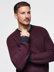 Ombre Men's contrast weave sweater with round neckline - maroon
