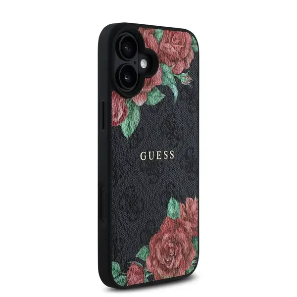 Zadní kryt Guess PU Leather 4G Roses MagSafe Zadní pro Apple iPhone 16, černá