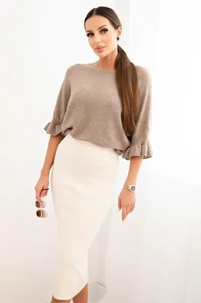 Kesi Włoski Dámská viskózová tužková sukně s elastickým pasem béžová