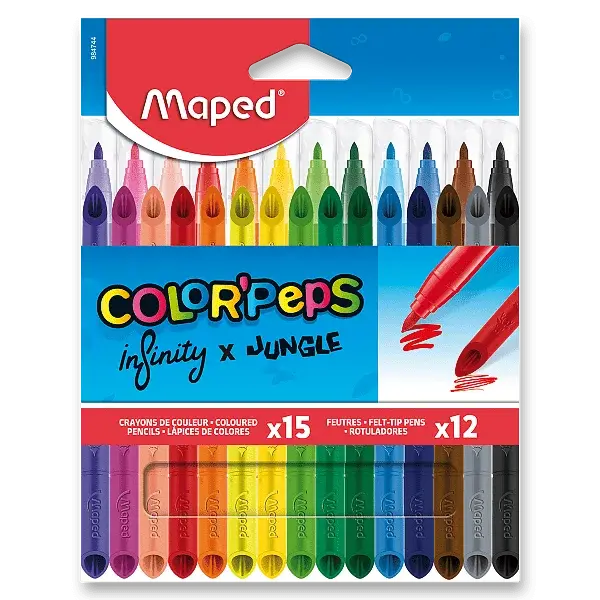 Pastelky Maped Infinity 15 ks + 12 ks fixiek Jungle