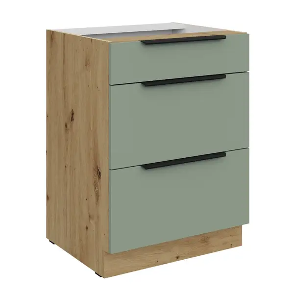 Spodní skříňka Aria 60 D 3S BB - Premium Box Barva korpusu: Dub artisan, Barva dvířek: SA - Aquamarine AFM