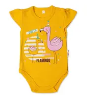 Baby Nellys Bavlněné kojenecké body, kr. rukáv, Flamingo - hořčicové, vel. 68