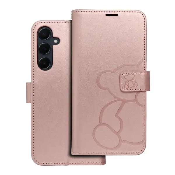 Flipové pouzdro MEZZO Book case pro Samsung Galaxy A55 5G, teddy bear rose gold